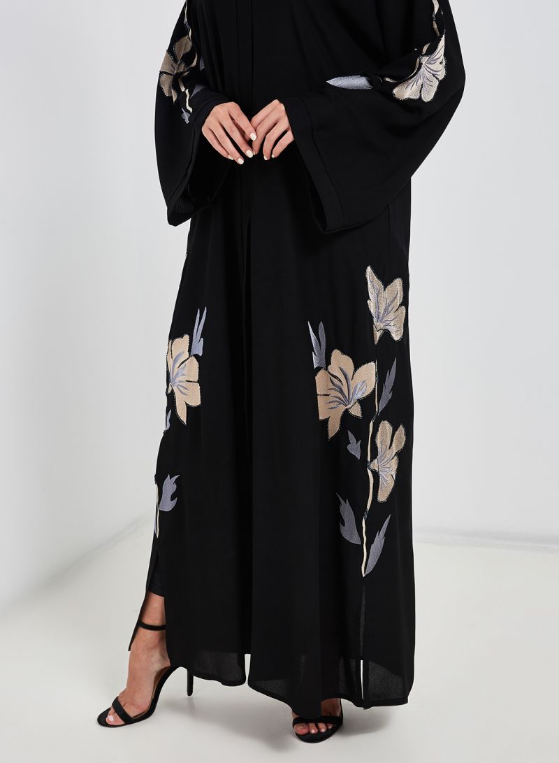 Black Floral Embroidered Abaya