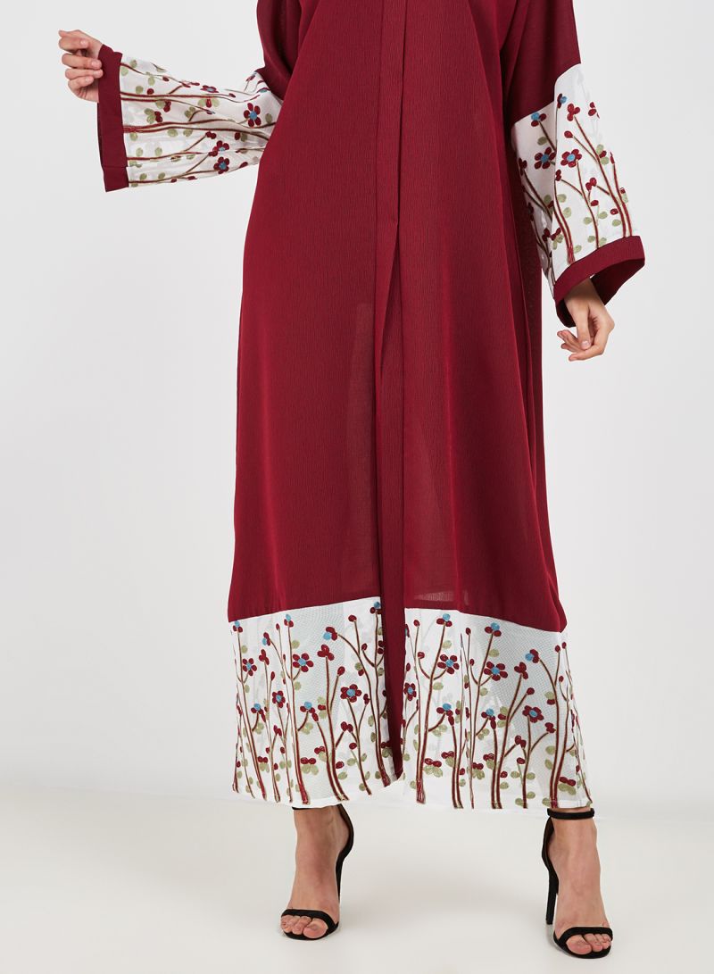 red mesh embellished abaya