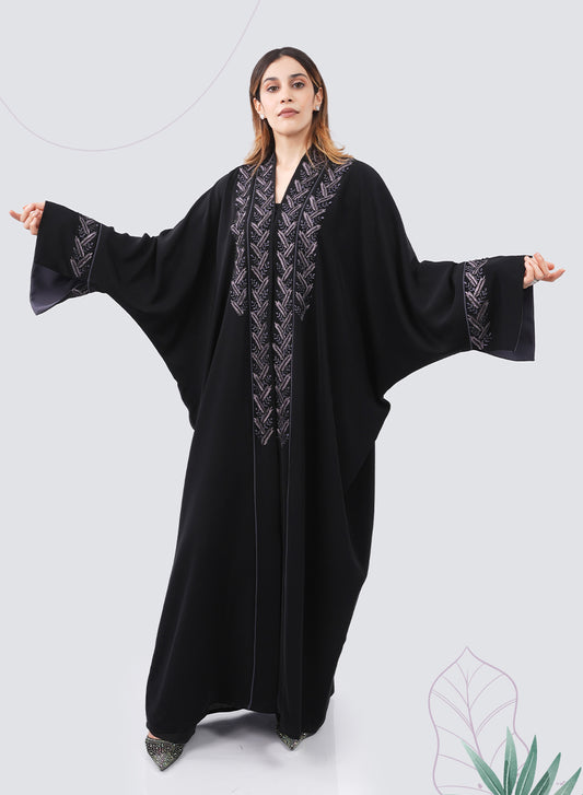 Elegant Bahraini Style Embroidered Abaya with Bead Embellishments | Bsi4130