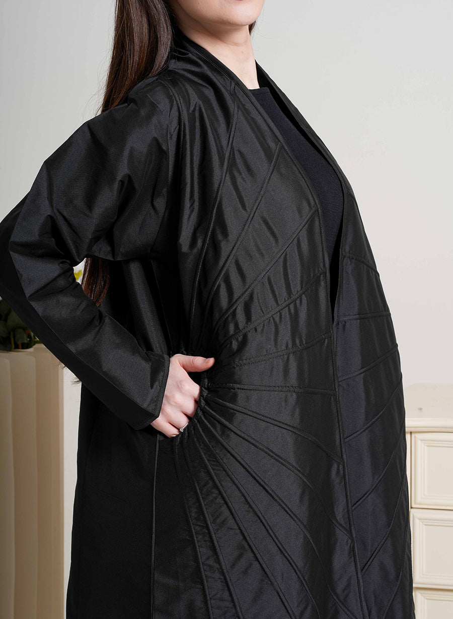 Sophisticated Bisht Style Abaya with Piping Detail and Side Pocket | Bsi4214