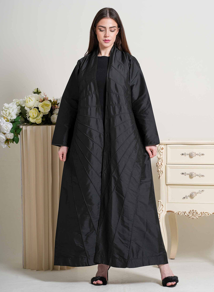 Sophisticated Bisht Style Abaya with Piping Detail and Side Pocket | Bsi4214