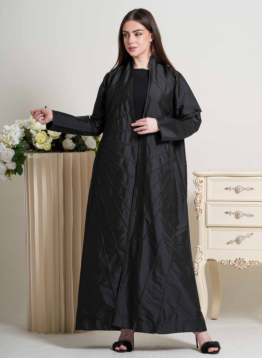 Sophisticated Bisht Style Abaya with Piping Detail and Side Pocket | Bsi4214