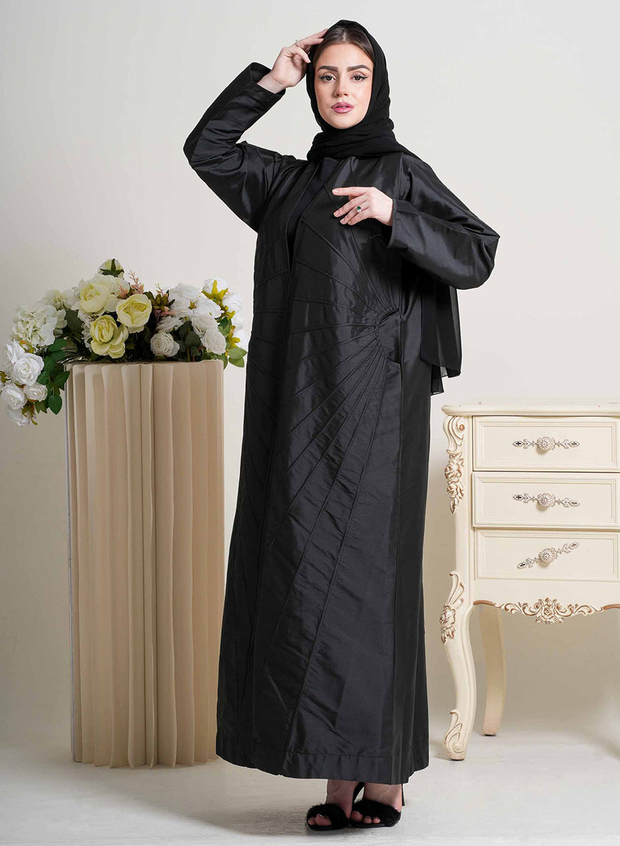 Sophisticated Bisht Style Abaya with Piping Detail and Side Pocket | Bsi4214