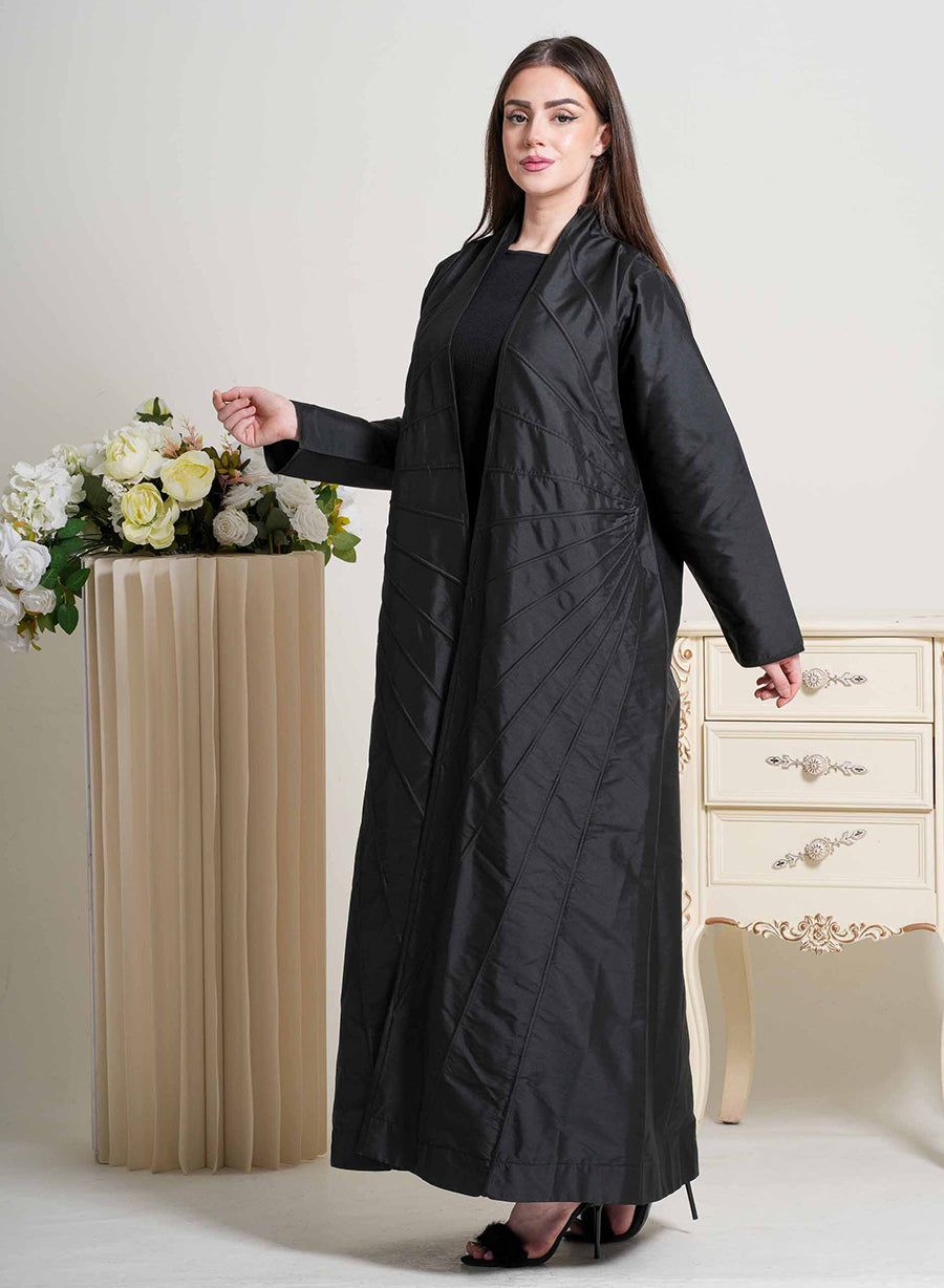 Sophisticated Bisht Style Abaya with Piping Detail and Side Pocket | Bsi4214