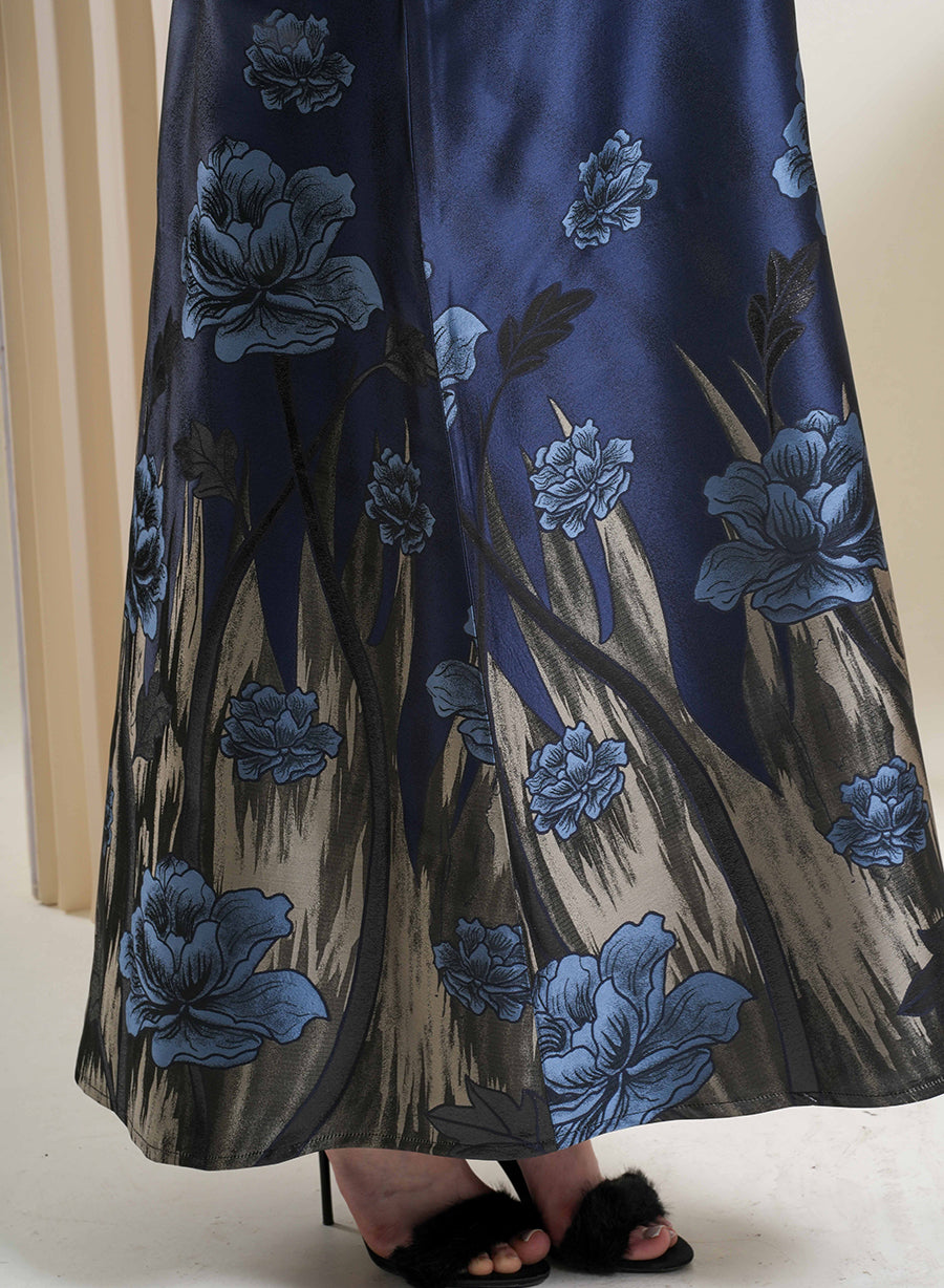 Elegant Round Neck Self Printed Abaya With Matching Headscarf | Bsi4251