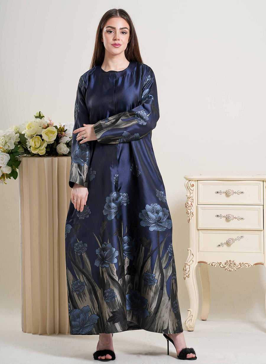 Elegant Round Neck Self Printed Abaya With Matching Headscarf | Bsi4251