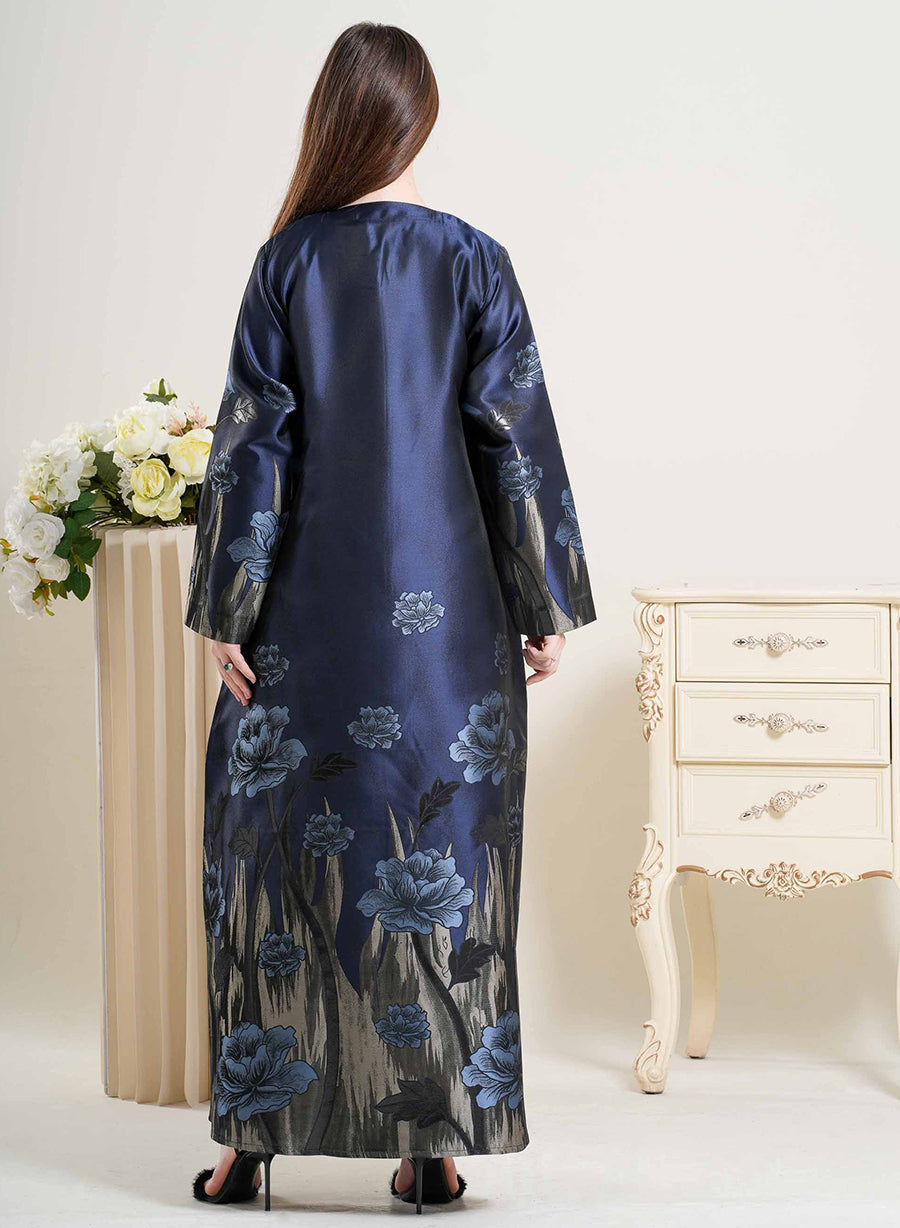 Elegant Round Neck Self Printed Abaya With Matching Headscarf | Bsi4251