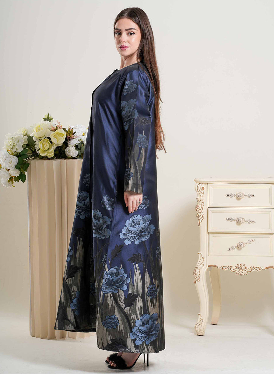 Elegant Round Neck Self Printed Abaya With Matching Headscarf | Bsi4251