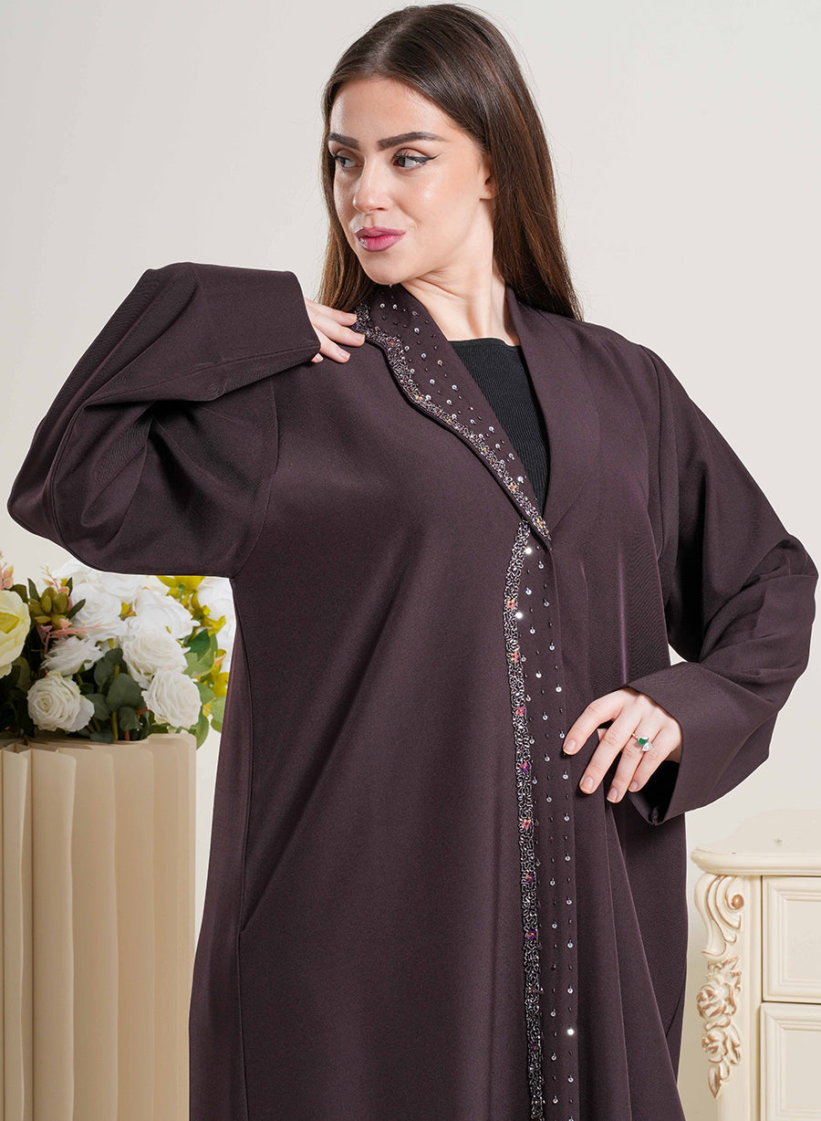Elegant Coat Collar Abaya with Bead Embellishment | Bsi4257