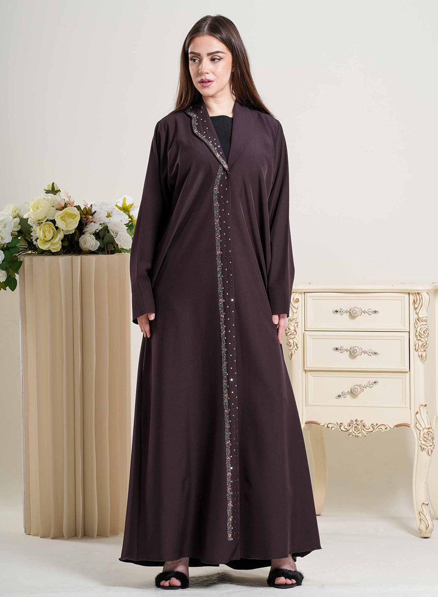 Elegant Coat Collar Abaya with Bead Embellishment | Bsi4257