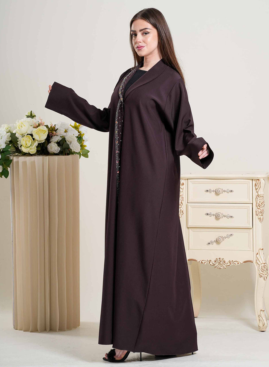 Elegant Coat Collar Abaya with Bead Embellishment | Bsi4257