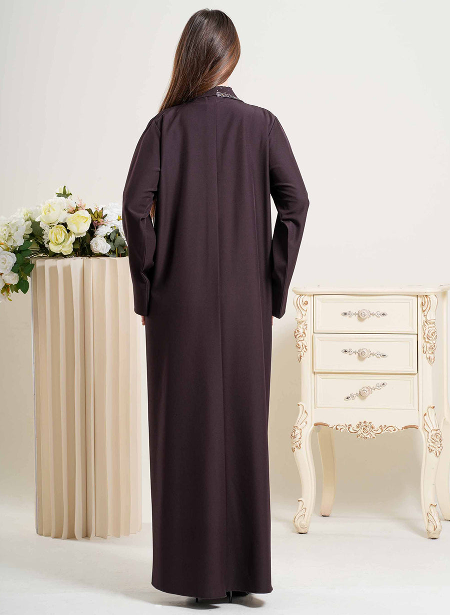 Elegant Coat Collar Abaya with Bead Embellishment | Bsi4257