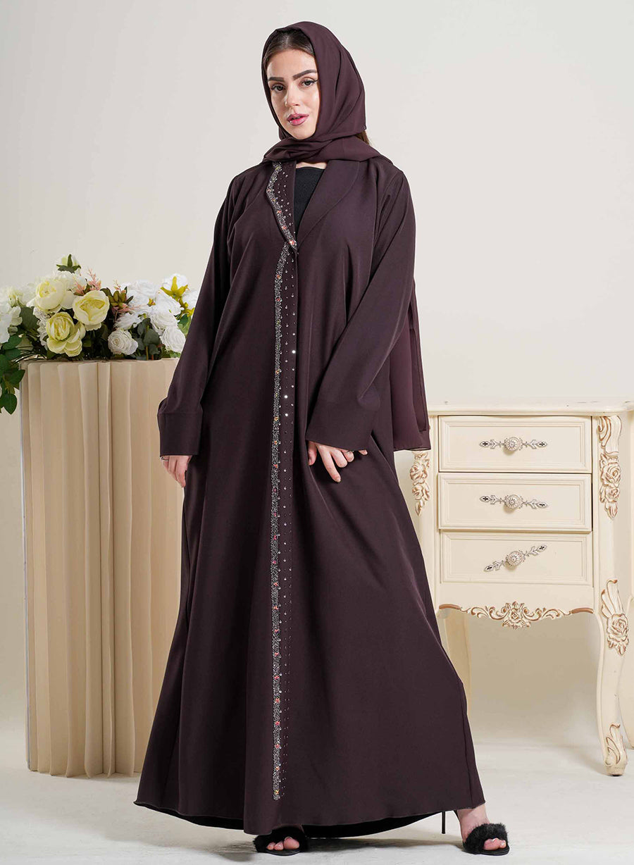 Elegant Coat Collar Abaya with Bead Embellishment | Bsi4257