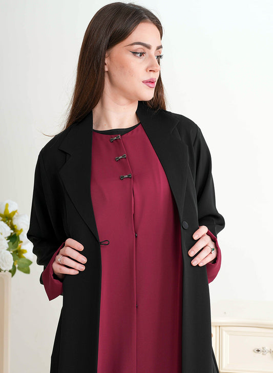 Coat Collar & Cuff Style Abaya with Contrast Built-In Inner | Bsi4258