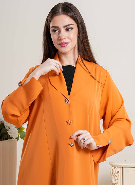Women’s Plain Yellow Abaya with Coat Collar & Buttons | Bsi4261