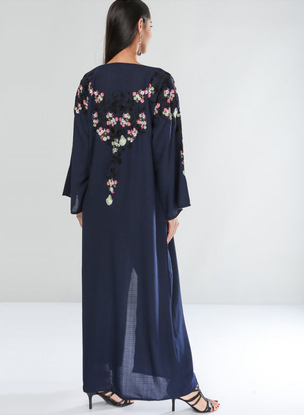 Stylish Front-Open Floral Embroidered Abaya for Women - Bsi431