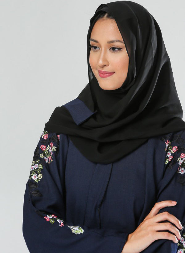 Stylish Front-Open Floral Embroidered Abaya for Women - Bsi431