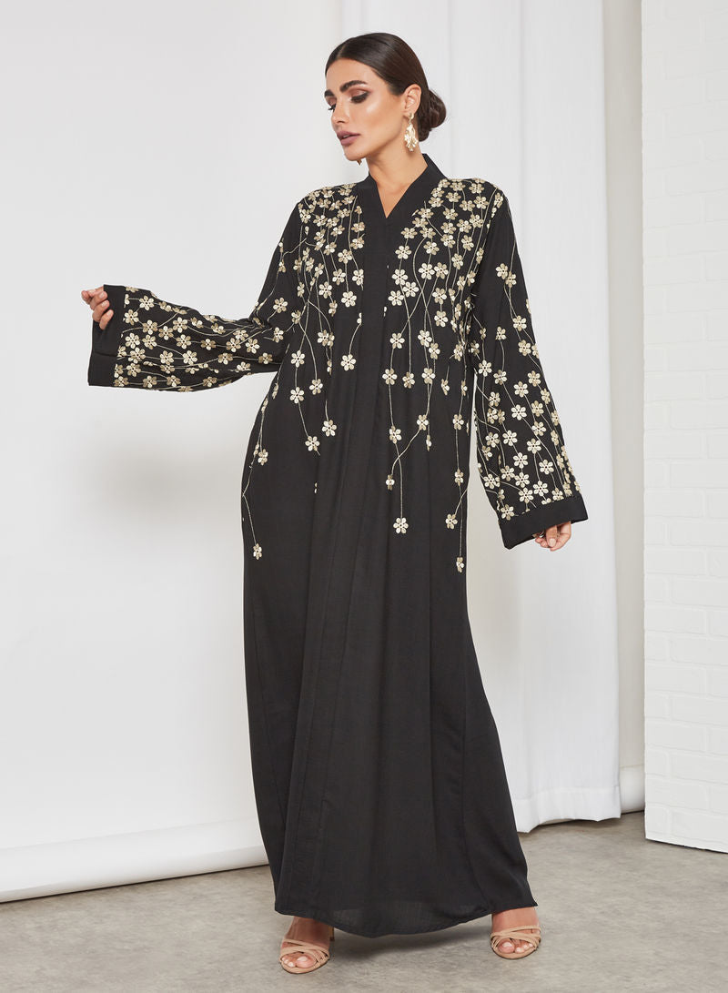 Bsi3416-Stylish floral embroidered abaya