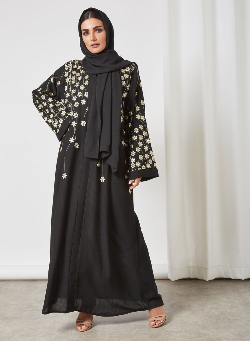 Bsi3416-Stylish floral embroidered abaya