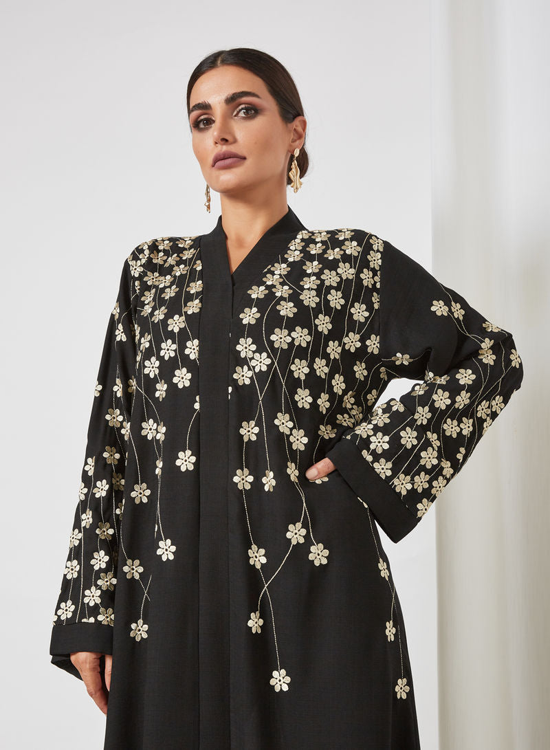 Bsi3416-Stylish floral embroidered abaya